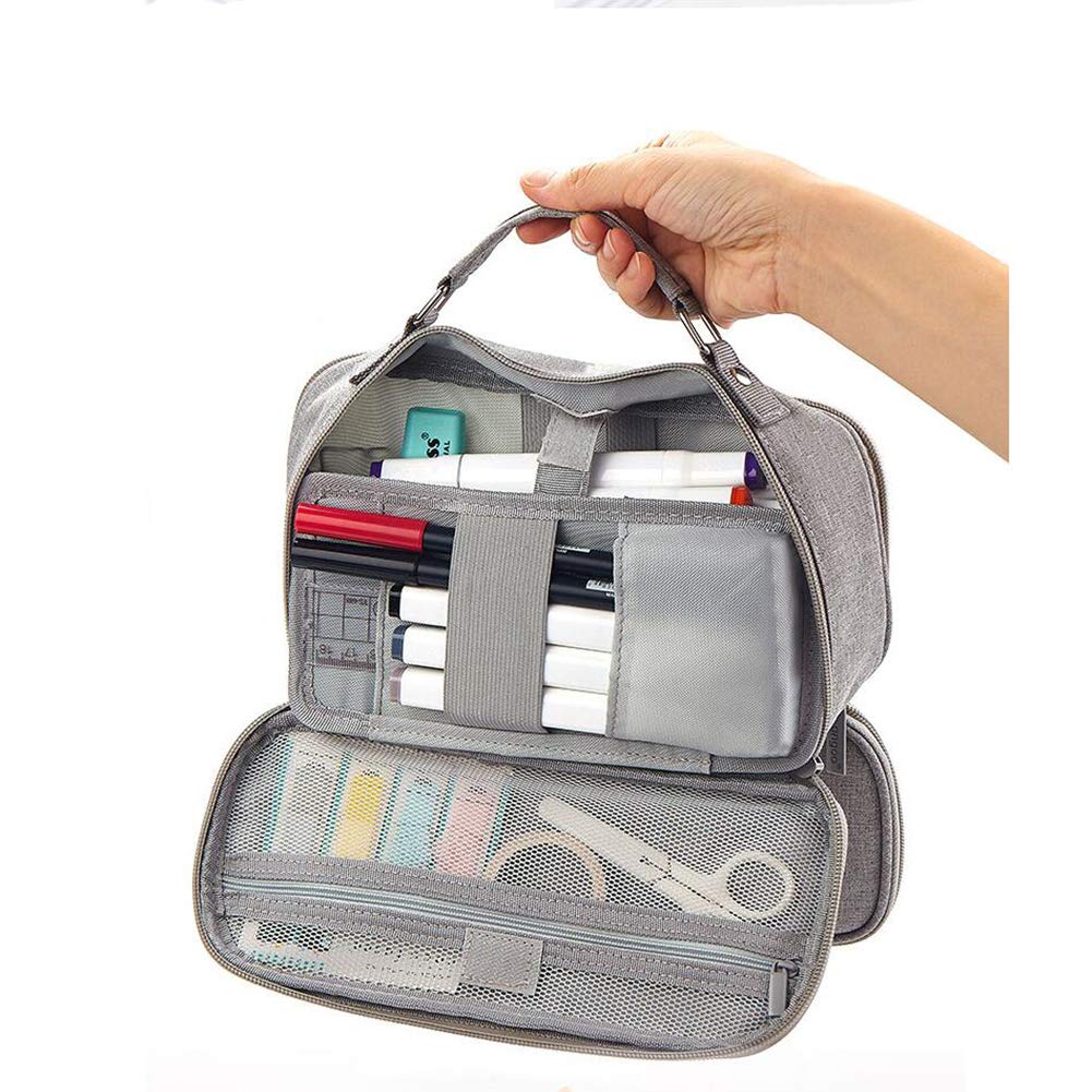 Wangyiqian Large Capacity Pencil Pen Case Multi Compartments Cosmetic Bag Pouch Holder Electronics Organizer for Girls Boys Adults Teen Gray
