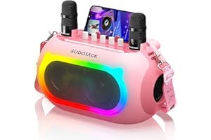 SUDOTACK Karaoke Machine for Adults Kids with 2 Wireless Microphones, Bluetooth PA Speaker System with Echo/Bass/Treble Adjustment for Home Party, Outdoor, Church, Picnic, Birthday Gifts (Pink)