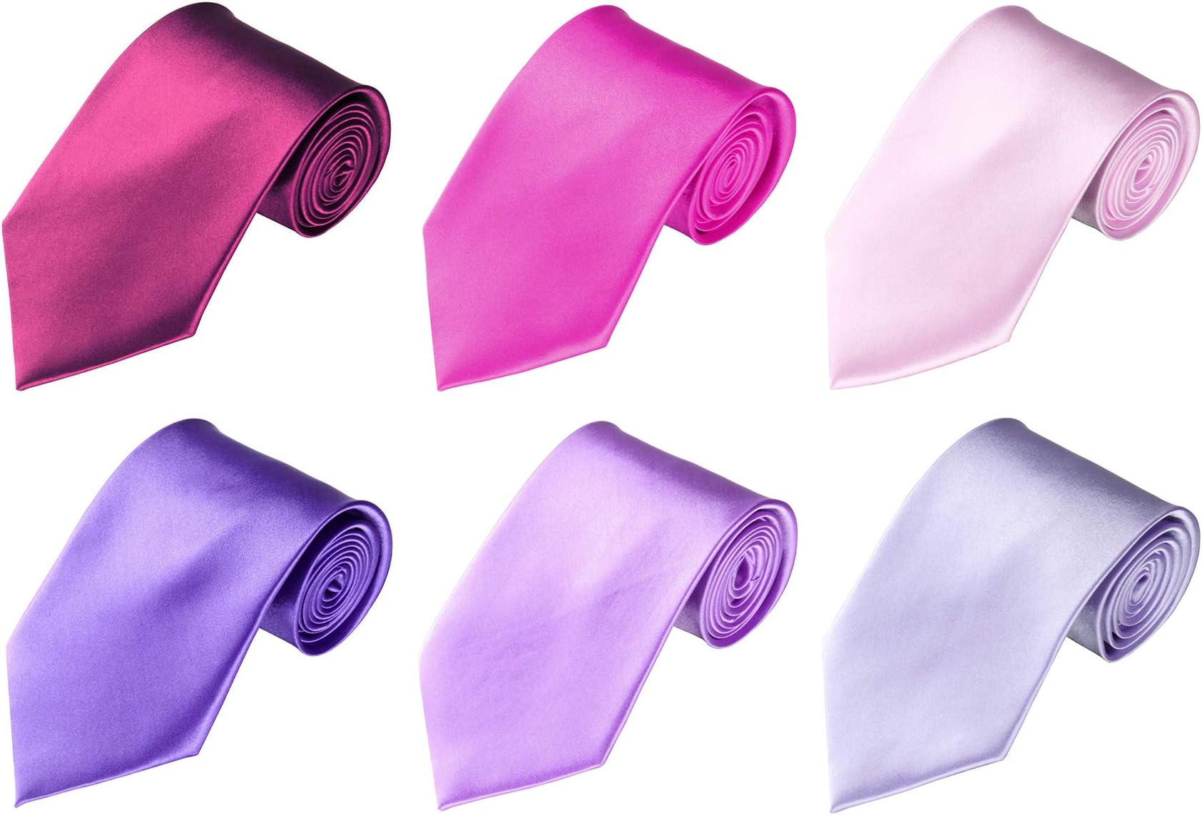 LilMents 6 Pack Mens Classic Plain Solid Color Formal Necktie Tie Set