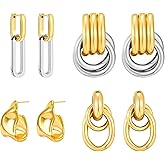 LANDOOK 4 Pairs 14K Gold Plated Dangle Earrings for Women Knot Teardrop Chunky Gold Statement Drop Earrings for Women Trendy Jewelry Gifts