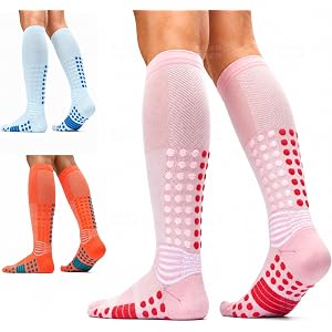 IRAMY Ankle Support Compression Socks 3 Packs Massage Dots Arch Support Cushioned Plantar Fasciitis Running Athletic Recovery