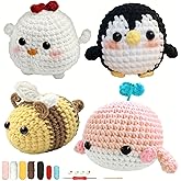 YAMAXIN Crochet Kit for Beginners Adults &ndash; 4PCS Animal Amigurumi Yarn Craft Kit with Hooks, Tools &amp; Video Tutorials &ndash; DIY Crochet Starter Set (Chick, Whale, Penguin, Bee)