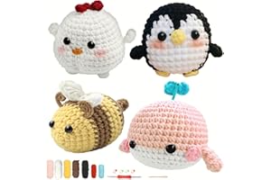 YAMAXIN Crochet Kit for Beginners Adults – 4PCS Animal Amigurumi Yarn Craft Kit with Hooks, Tools & Video Tutorials – DIY Crochet Starter Set (Chick, Whale, Penguin, Bee)