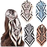 upeilxd 4Pcs Silk Head Scarves for Women Satin Hair Scarf 35”Large Square Bandana Silk Like Neck Scarf Shawl