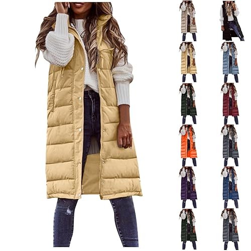 Winter Thicken Puffer Coat Women's Gilets Winter Jackets for Women UK Sleeveless Gilet for Women UK Long Quilted Jacket Womens Lightweight Ladies Vests Hooded Womens Trench Coats