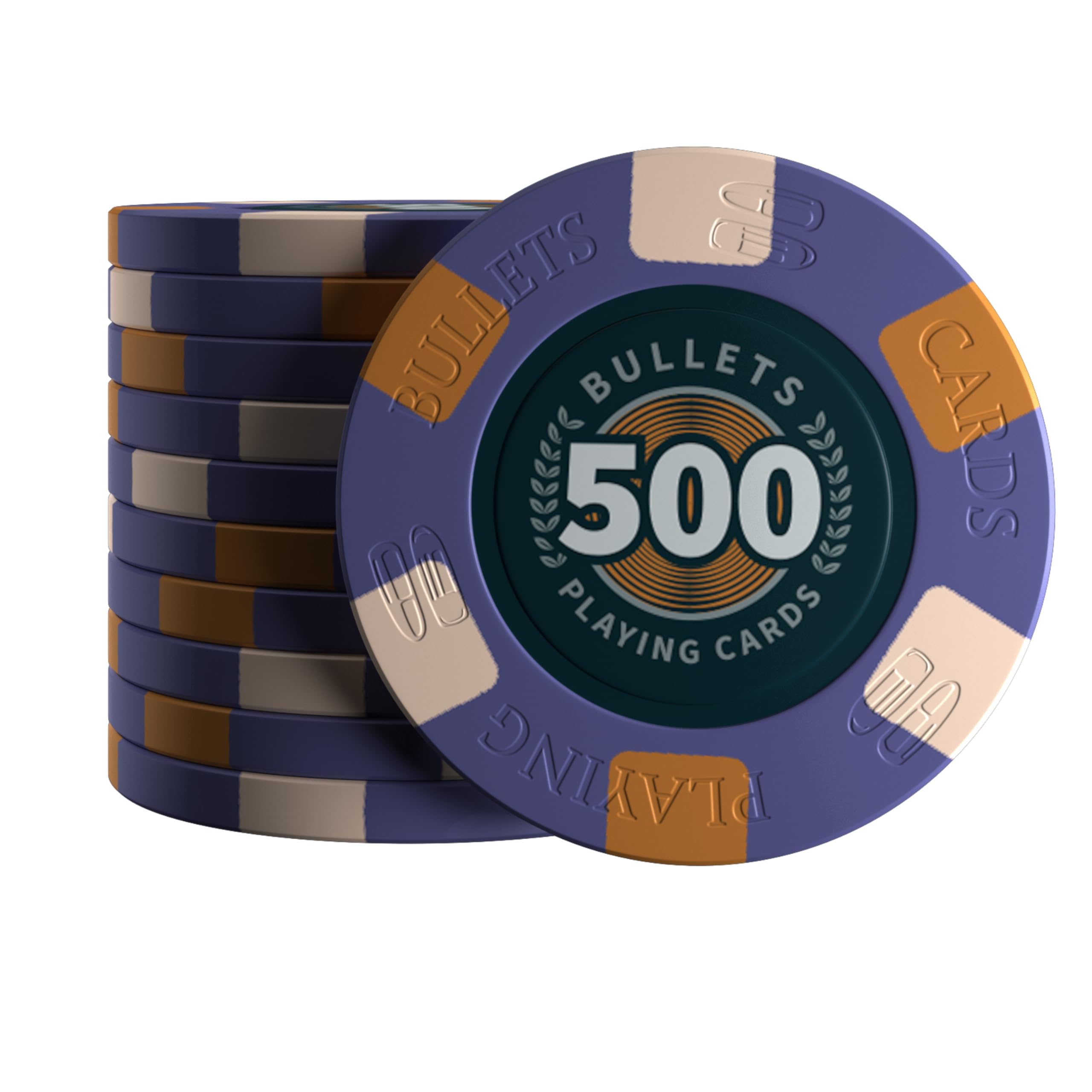 Bullets Playing Cards, Richie Ceramic Poker Chips Value 500 for Poker Set 10 g 4 cm Diameter Purple Pack of 25
