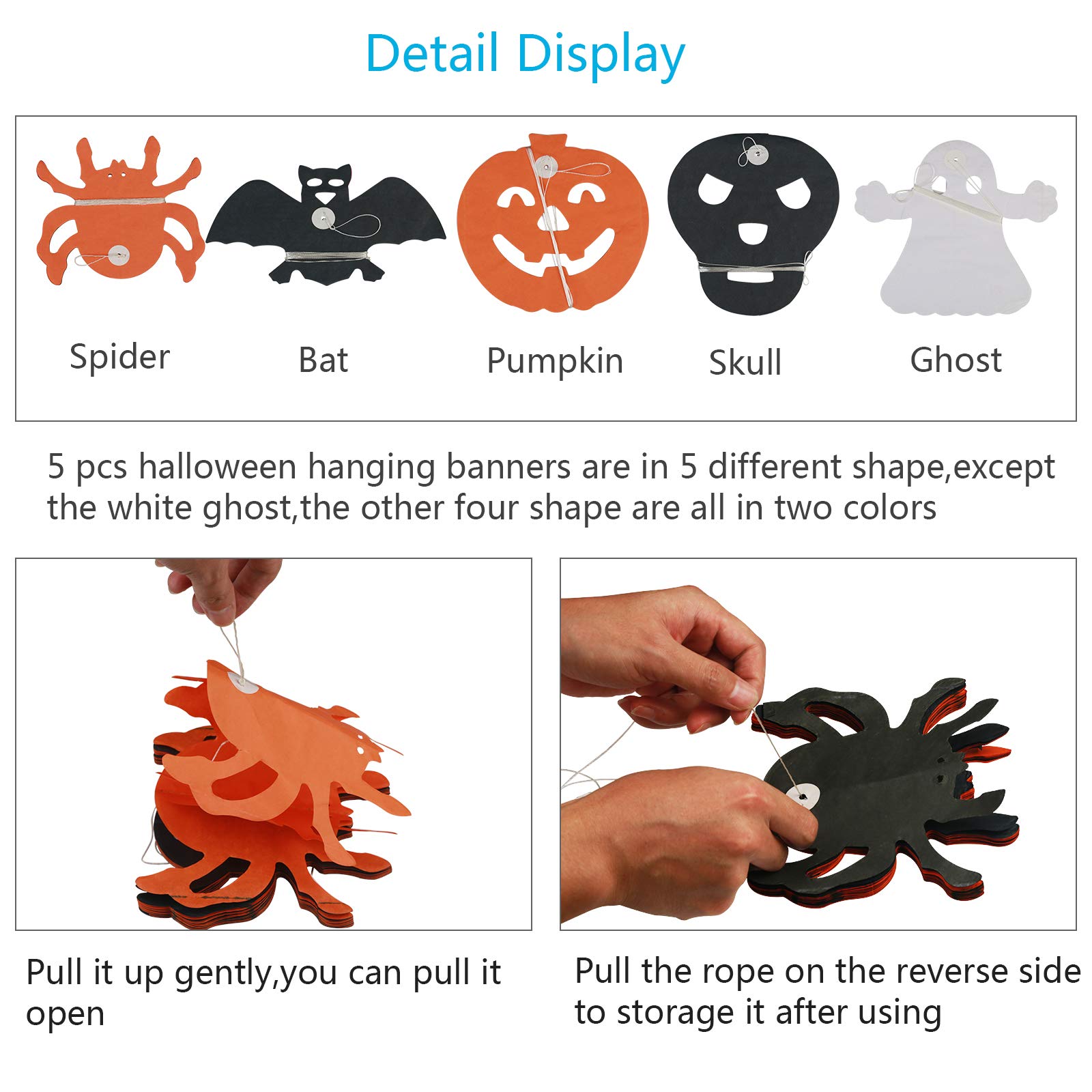 KATOOM 5STK Halloween Banner Halloweendeko Girlande Kürbis Geist Spinne Bat Skull Grusel deko für Karneval Halloween Allerheiligen Geburtstage