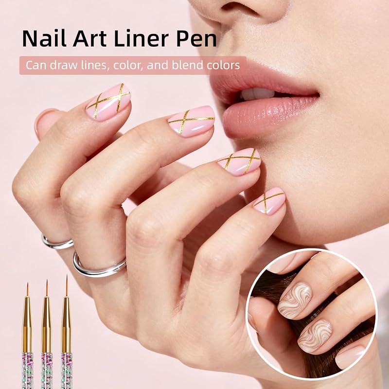 Lot de 32 pinceaux professionnels pour nail art - Stylos et outils de pointage avec support pour pinceaux à ongles - Pinceaux de manucure précis pour les débutants et les salons - Parfait pour