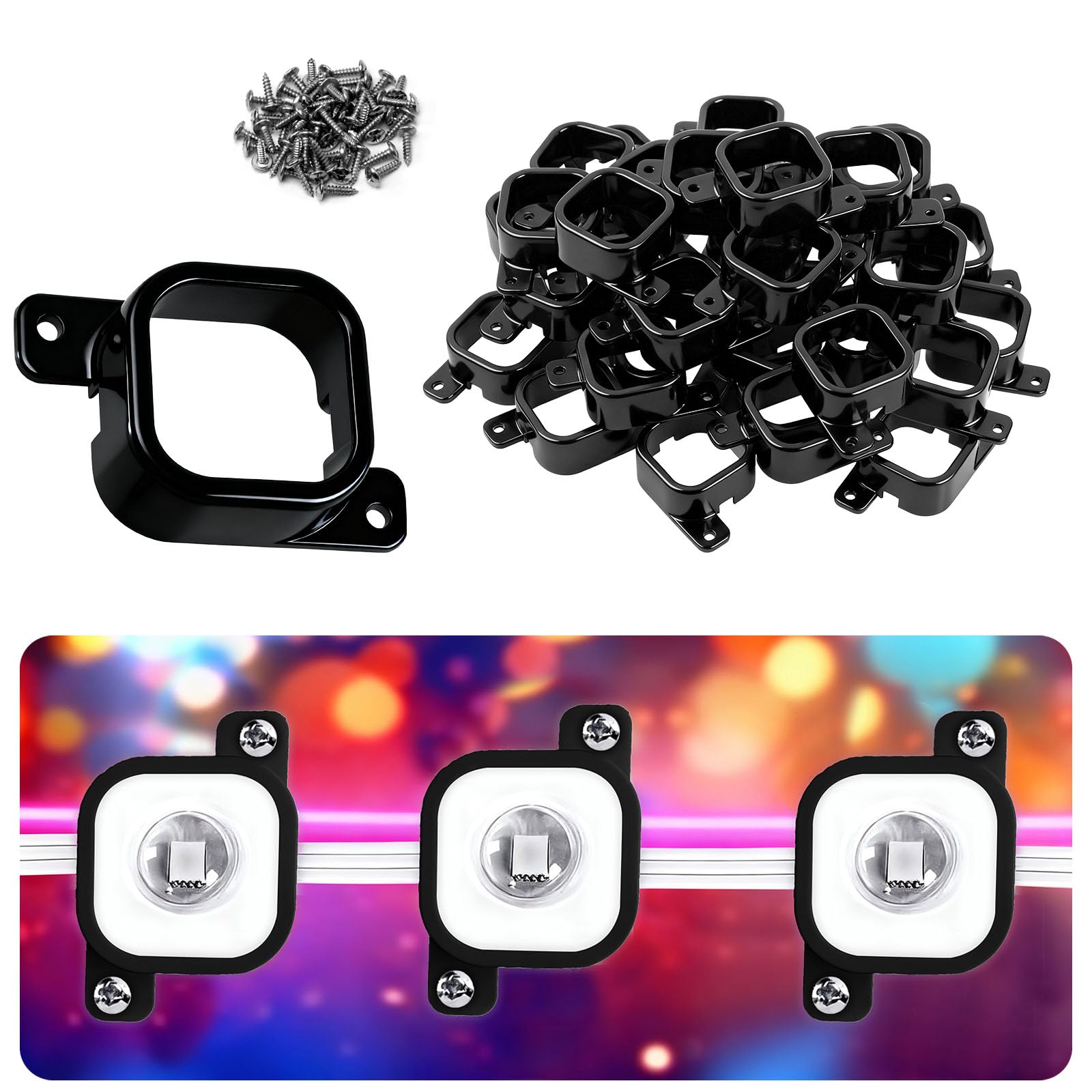 Photo 1 of 100 Pcs Black Mounting Brackets, Light Clips W/Screws, Compatible with Govee Outdoor Lights H706, fits Govee Pro Permanent Outdoor Lights Extension, for Various Surfaces like Wood, Soffit, Eave, etc