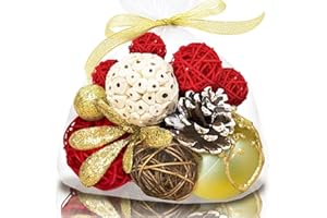 Qingbei Rina Christmas Bowl Fillers,Decorative Balls for Centerpiece Vase Fillers,Assorted Wicker Rattan Balls,Winter Decorative Orbs Woven Spheres Table Dining Farmhouse Home Decor(Gold)