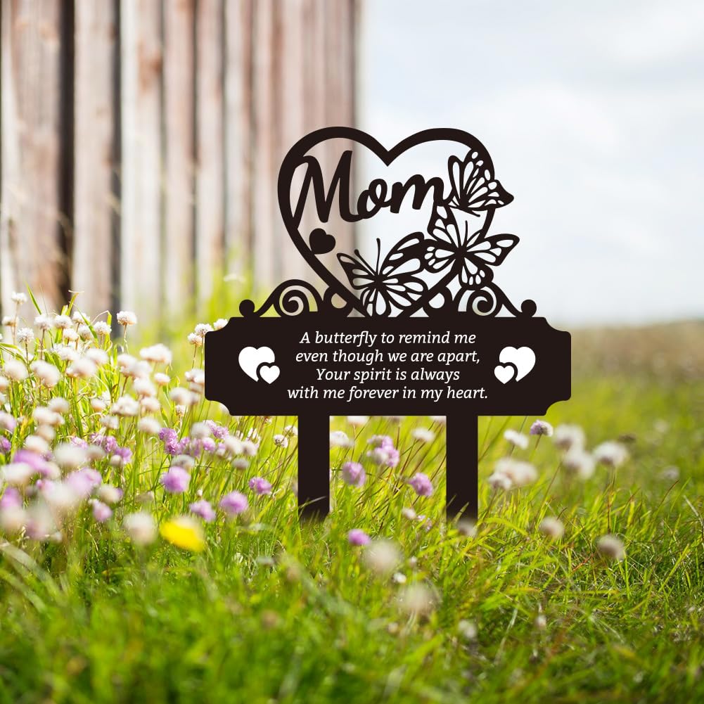 FREEBLOSS Memorial Grave Markers for Mom, Cemetery Decorations for Grave, Memorial Gifts for Loss of Mom Garden Grave Decorations for Cemetery Memorial Plaques