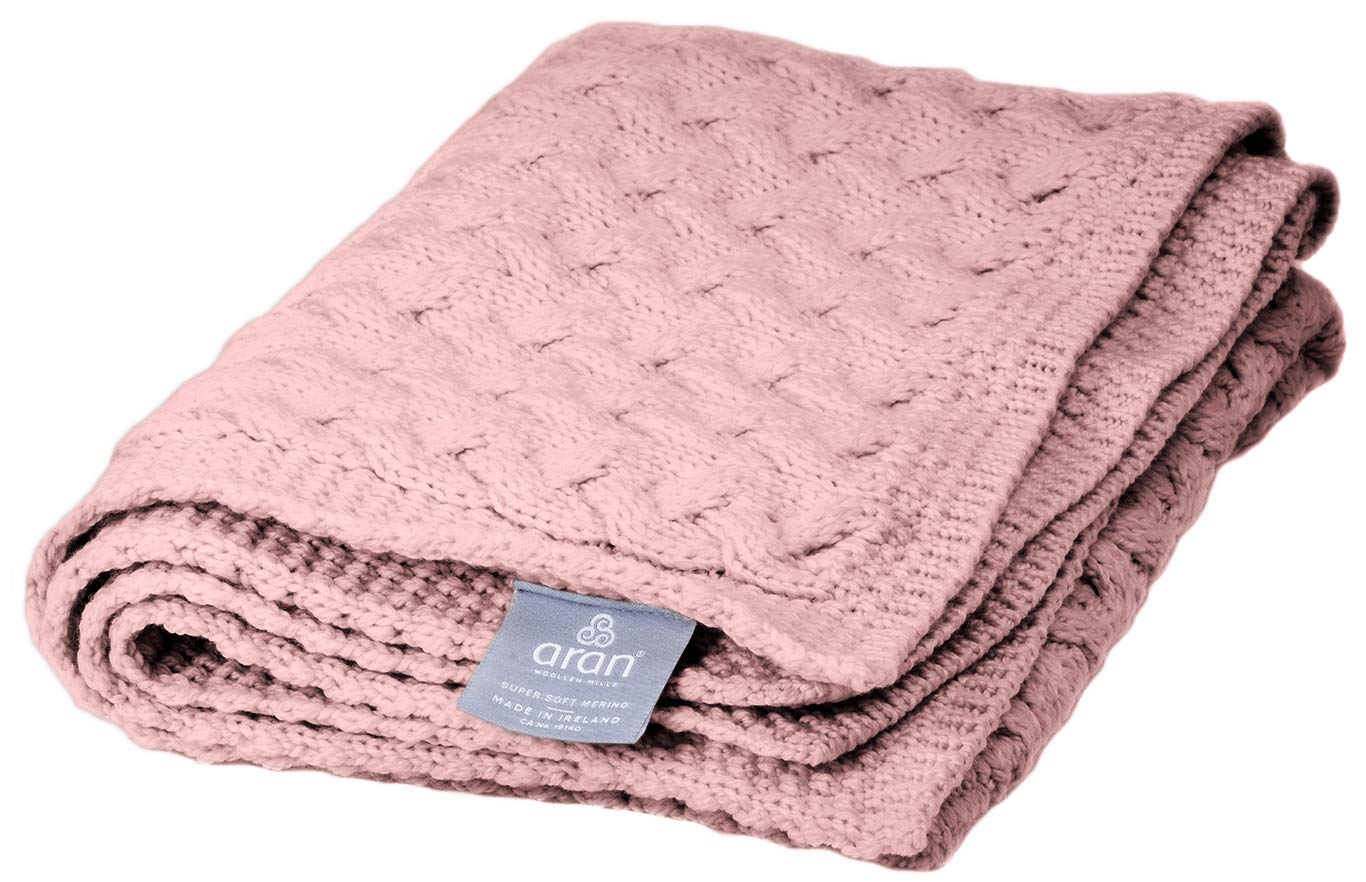 Aran Woollen Mills SuperSoft Merino Knit Patch Cot Throw Blanket (22" x 32") (Winter Rose)
