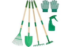 KHZSPP 7Pcs Kids Gardening Tool Set,Kids Gardening Tools with Shovel Hoe Leaf Rake Spray Outdoor Backyard Farm Digging Tools,