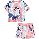 Topgal Soft Little/Big Girls Summer T-Shirt and Shorts Outfit Swirl Pattern Clothes Set Size 6-18