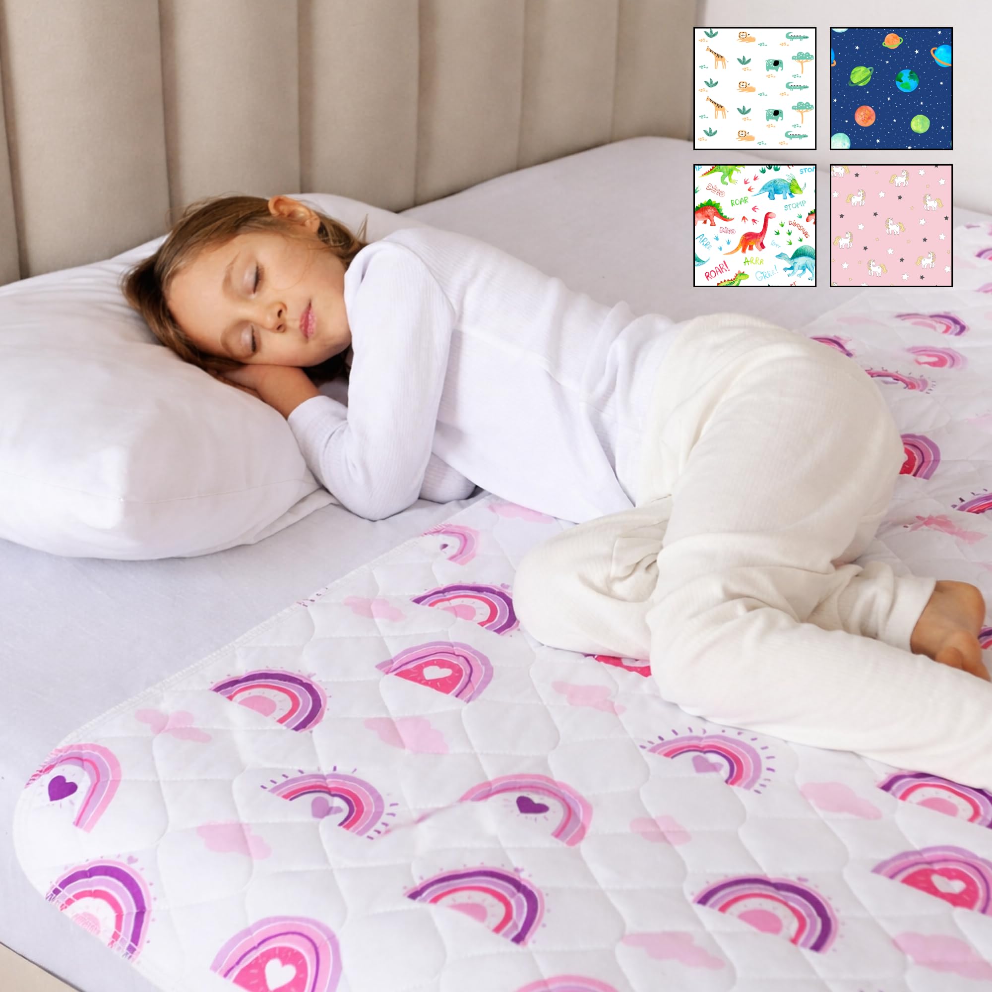 Lynmark® Toddler Potty Training Bed Pads - Soft Waterproof Bedwetting Pee Protector Mat for Kids - Multi-Layer Non-Slip Washable Incontinence Mattress Sheet Absorbs Up to 2000ml - 135 x 85cm, Rainbow