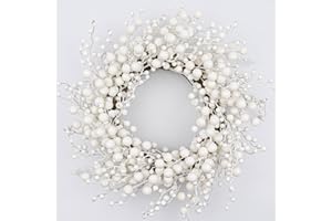 VioletEverGarden White Wreath 20 Inch Winter Wreaths for Front Door Artificial White Berry Wreath for Winter Christmas Hoilday Party Wall Window Decorations