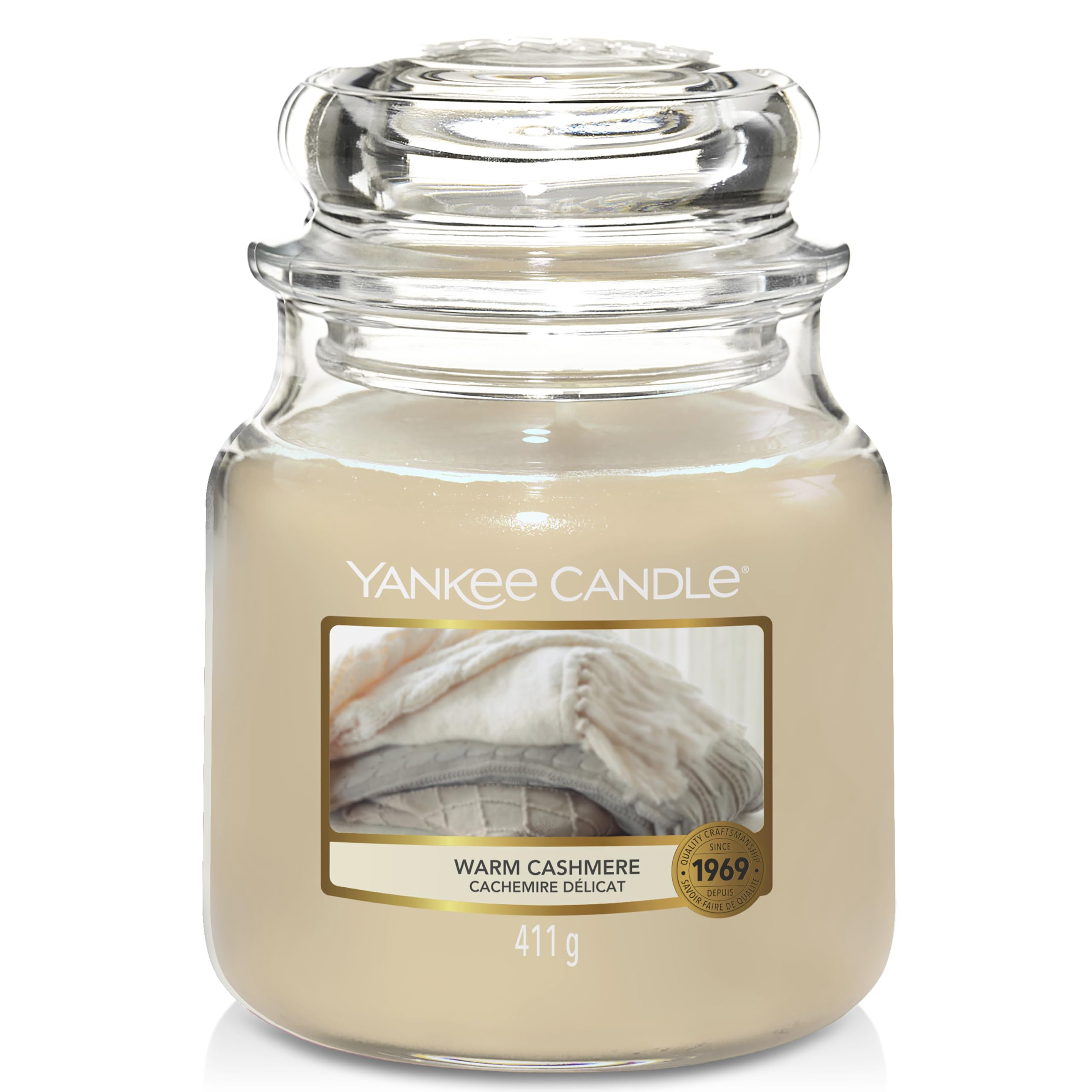 Yankee Candle Scented Candle | Warm Cashmere Medium Jar Candle| Burn Time: up to 75 Hours