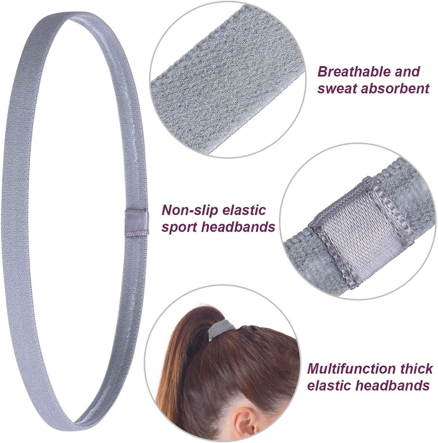9 Pieces Thick Non-Slip Elastic Sport Headbands, Elastic Silicone Grip Exercise Hair and Sweatbands for Yoga (Assorted Colors) - Image 5