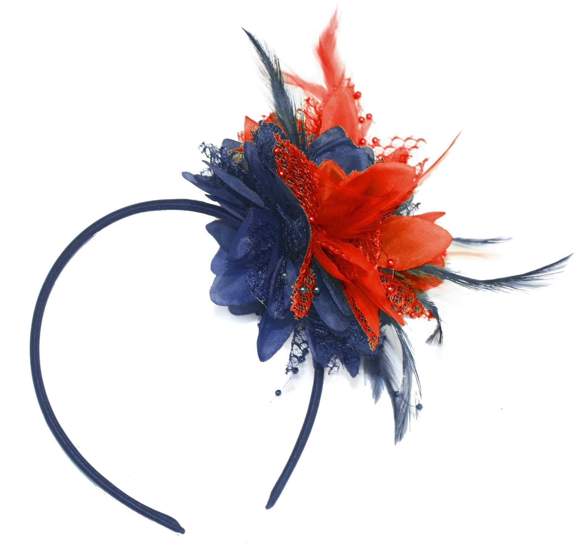 Caprilite Navy Blue and Red Fascinator on Headband for Ascot Weddings