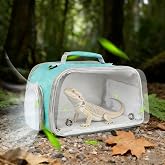 WEVONIGU Scratch-Resistant Bearded Dragon Backpack Foldable Gecko Carrier Ventilation Travel Bag with Clear View Window Dual Carry Cage Options for Travel Hiking &amp; Vet Visits