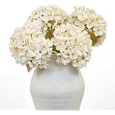 VIBILY Artificial Hydrangea Flowers, 4 Faux Dried Stems (Cream White) | Realistic Faux Dried Hydrangea Flowers, Vintage Dried Look, Fall, Farmhouse, Wedding &amp; DIY Decor
