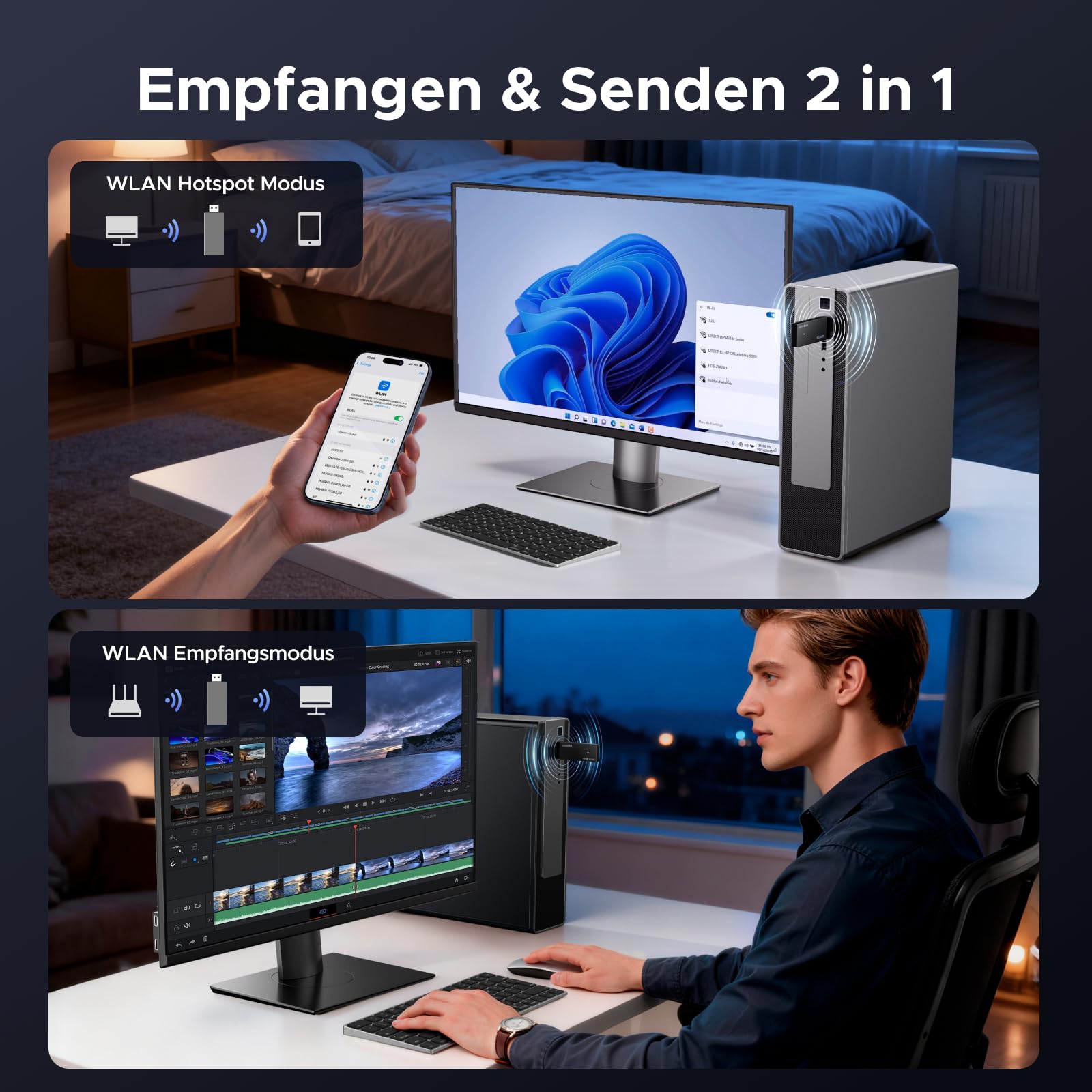 UGREEN WLAN Stick für PC WiFi 6 AX1800 WLAN Adapter PC Dual Band 5GHz/2.4GHz, USB WLAN Stick eingebauter Treiber, OFDMA+MU-MIMO, WPA3-SAE, WiFi Dongle kompatibel mit Windows 11/10. 6