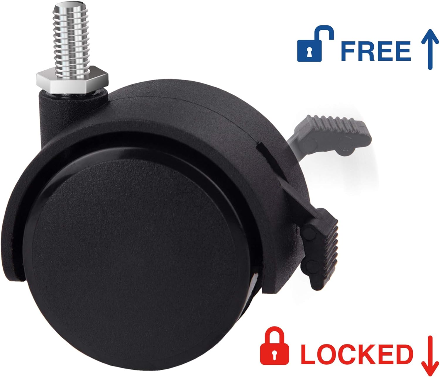 Guildrey Threaded Caster, 5/16 Inch Stem Diameter, M8 Swivel Stem for Replacement, Set of 4, Twin Caster Wheels with Locking Brake: Home Improvement