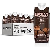 Evolve Plant Based Protein Shake, Double Chocolate, 20g Vegan Protein, Dairy Free, No Artificial Sweeteners, Non-GMO, 10g Fiber, 11 Fl Oz (Pack of 12) - (Formula May Vary)