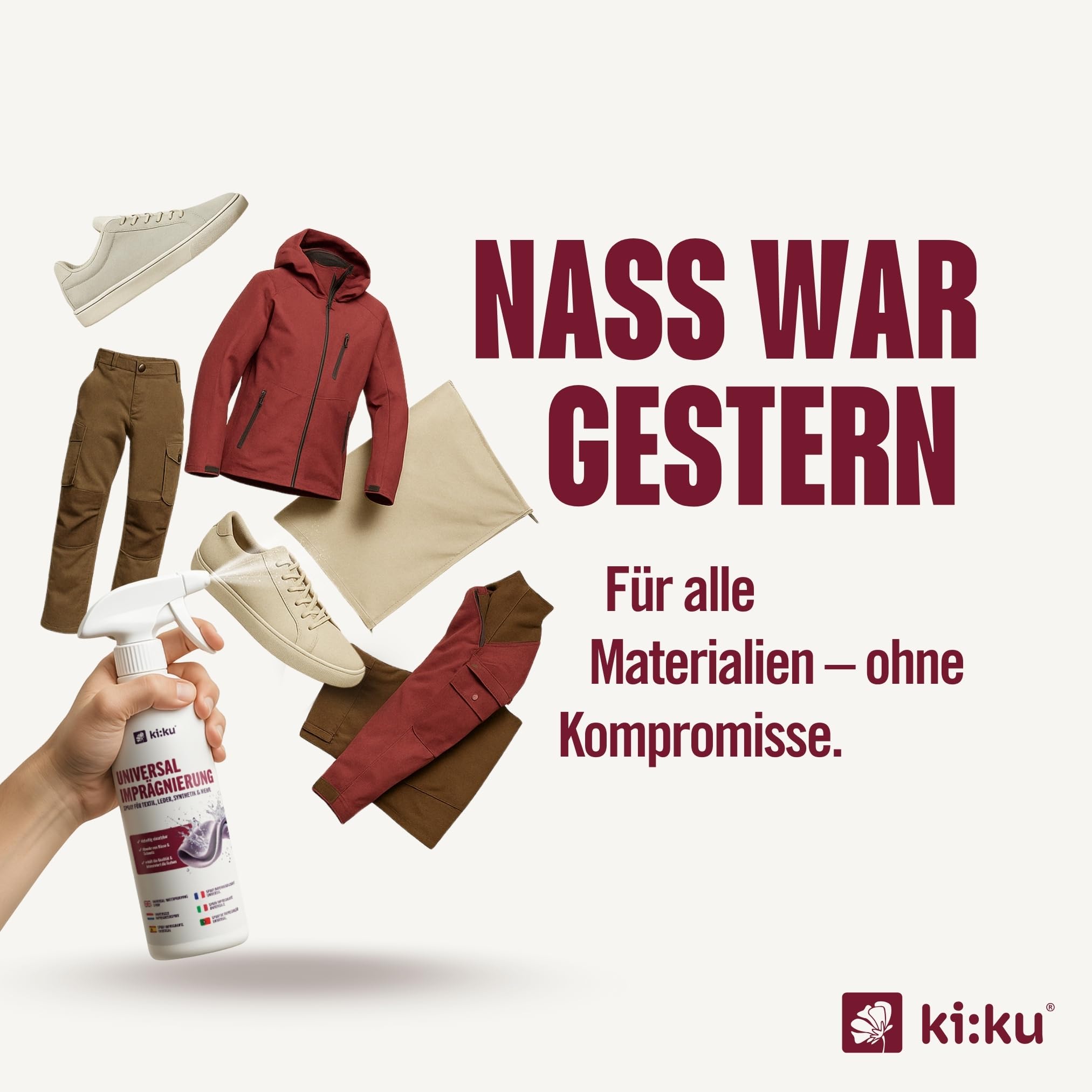 ki:ku Universal Imprägnierung | Imprägnierspray Schuhe, Jacke, Gore-Tex, Zelt, Wildleder, Polster | wasserabweisend atmungsaktiv Fleckenschutz (2,5 l) 6