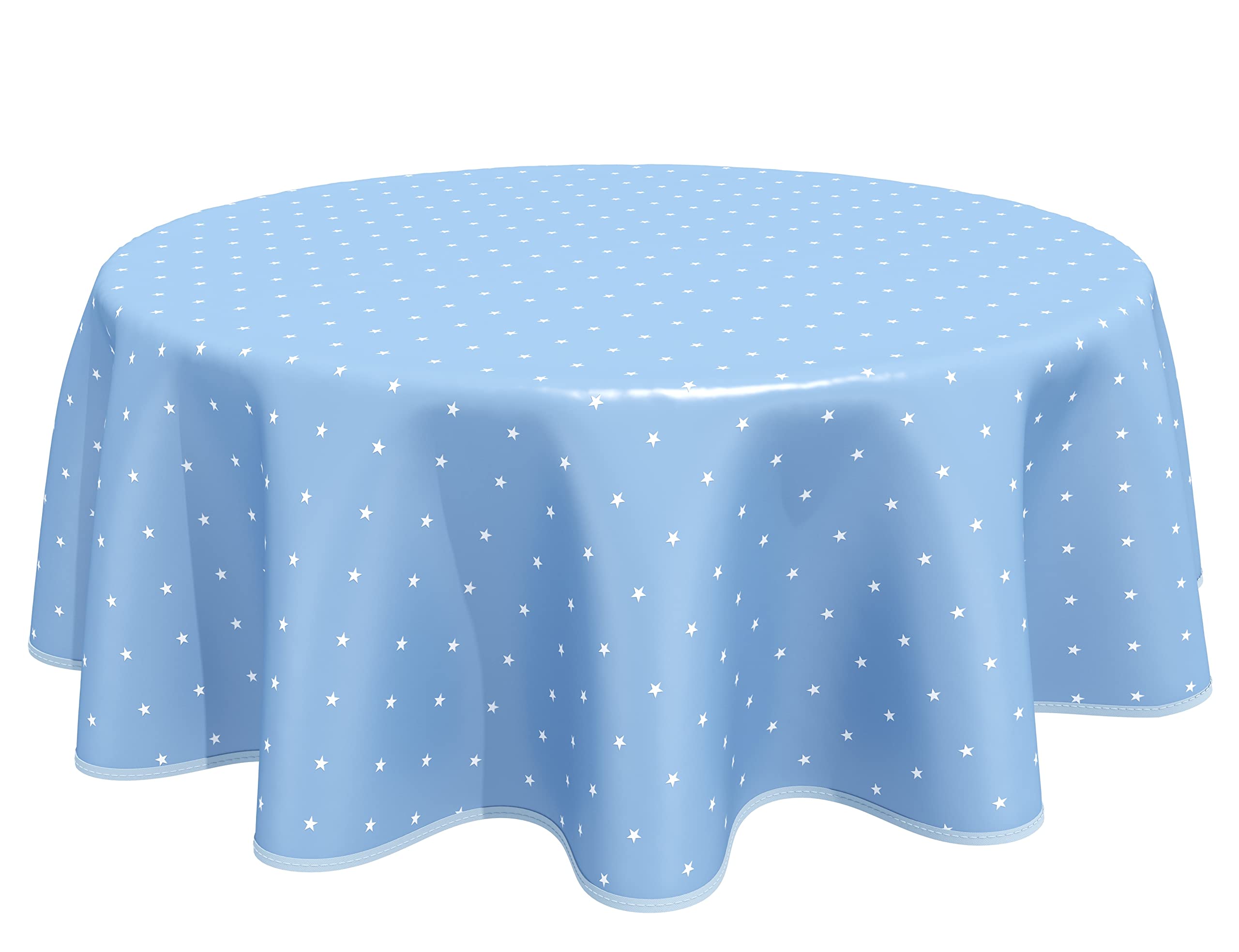 Home Direct Round Oilcloth PVC Wipe Clean Tablecloth Table Cover 140cm 55" Stars (Blue Grey)