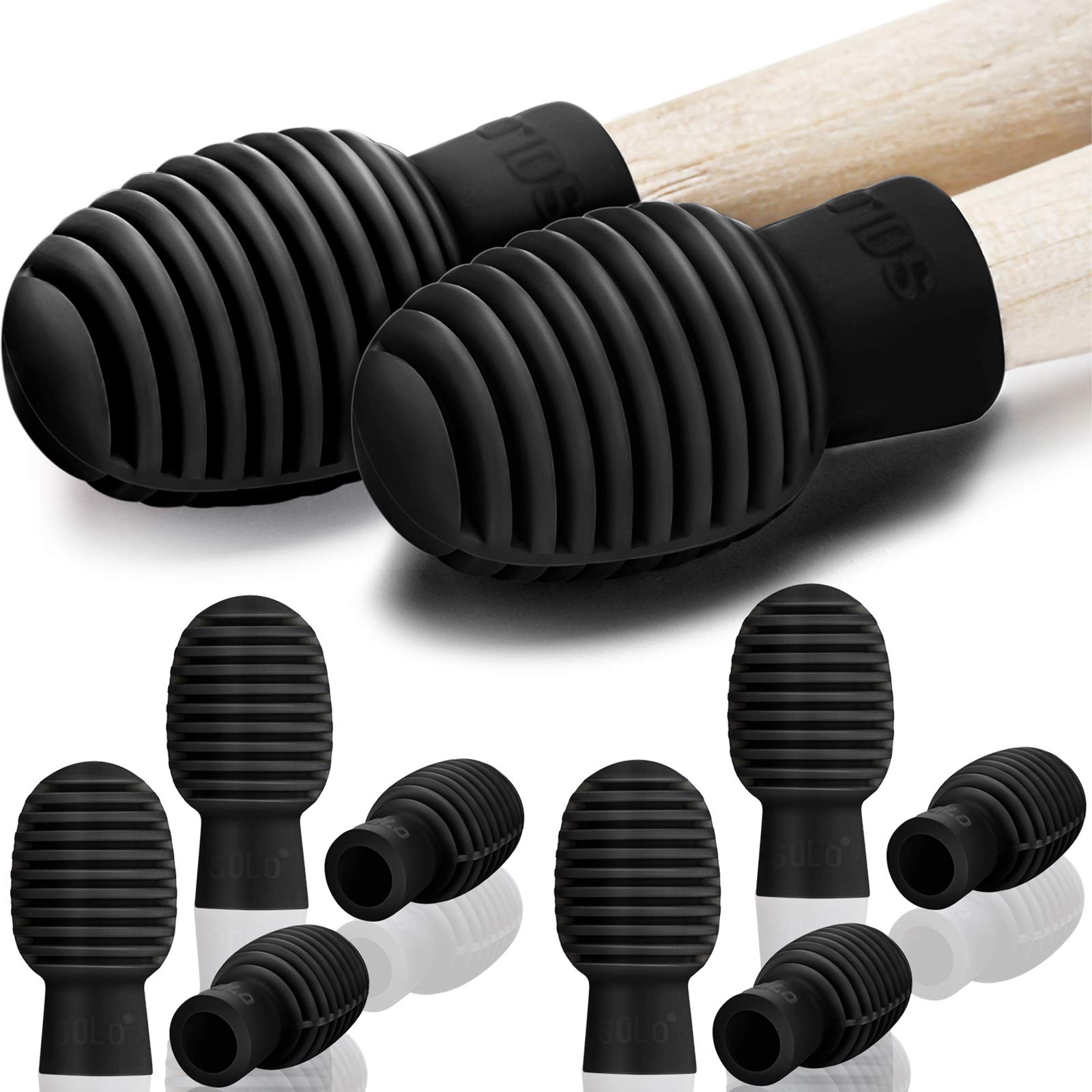 8 Pieces Drum Mute Drumstick Silent Tip Drum Dampener Accessory Rubber Practice Percussion Tips Mute Replacement Drum Practice Tips (Black)