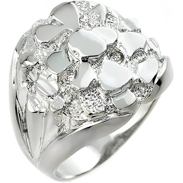 Men's 925 Sterling Silver Nugget Band Ring (Size 16)|Amazon.com