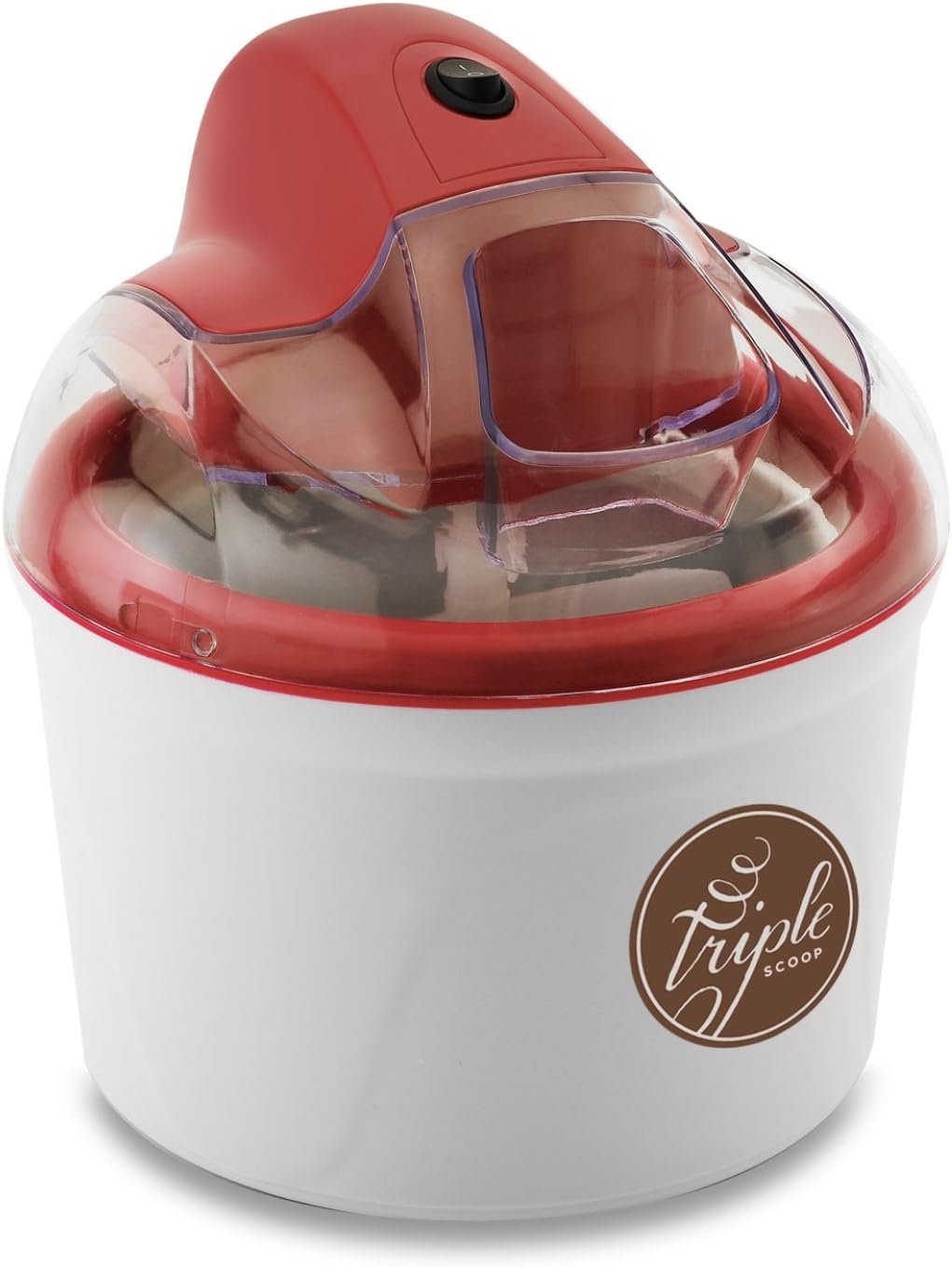 Triple Scoop Ice Cream Maker, Freezer Bowl (no salt), super quiet motor, quick 25-minute cycle, also makes Frozen Yogurt and Sorbet, 1.5 Quart, Red