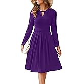 Annebouti Womens 2026 Spring Long Sleeve Keyhole Neckline A-Line Pleated Casual Semi-Formal Midi Dress with Pockets
