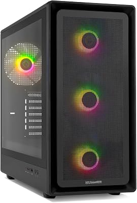Hummer AERO – ATX Mid-Tower | M-ATX | ITX inclui 4 ventoinhas ARGB PWM de 140mm, malha frontal, lado de vidro temperado, USB-C e USB 3.0, suporte a GPU de 420mm, filtro magnético, preto