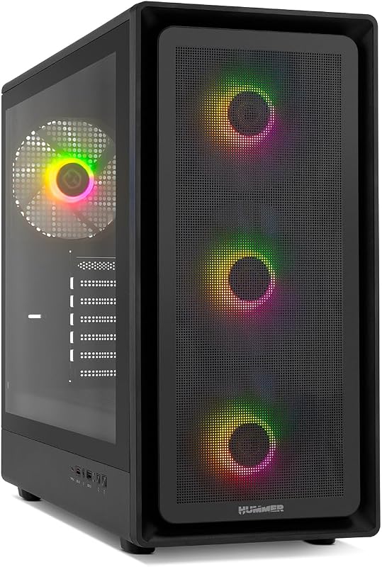 Hummer AERO – Semitorre ATX | M-ATX | ITX Incluye 4 Ventiladores ARGB PWM 140mm, Frontal Mesh, Lateral Cristal Templado, USB-C y USB 3.0, Soporte GPU 420mm, Filtro Magnético, Negro
