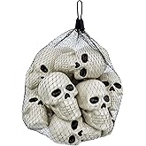 JUST FOR PARTY 16 Pcs Halloween Plastic Skulls Head Decor, Bag of Bulk 2.75 Inches Tall Realistic Skeleton Skulls, Halloween Bowl Filler Bar and Table Spooky Yard Decorations