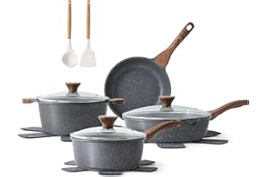 SENSARTE Nonstick Cookware Set 13-Piece, Non Stick Pots and Pans Set with Swiss Granite Coating, Non-toxic Kitchen Cooking Set, Stay-Cool Handles, PFOA Free