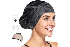 BLUENEST DIVE Long Hair Silicone Swim Cap Highly Elastic Keeps Hair Dry Suitable for Curly Hair, Braided Hair, African Dreadlocks, Thick Hair, and Inner Silk Lining Swim Cap