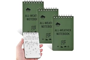 3 Pack Waterproof Notebook, All-Weather Notebooks, Pocket Sized Top Spiral Notes, Army Green Police Notepad for Outdoor Home 