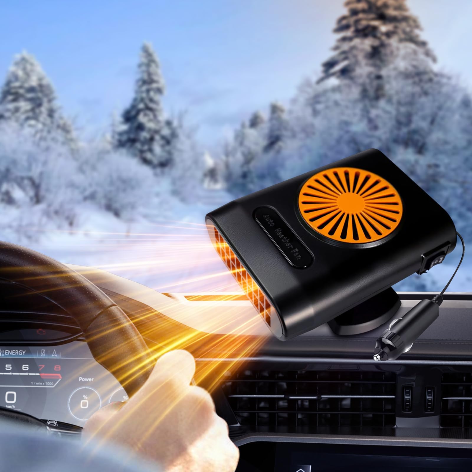 Photo 1 of 12V Car Heater,200W 2 in1 Automobile Windshield Heating Fan/Cooling Fan Car Defroster That Plugs Into Cigarette Lighter (Orange&Black)