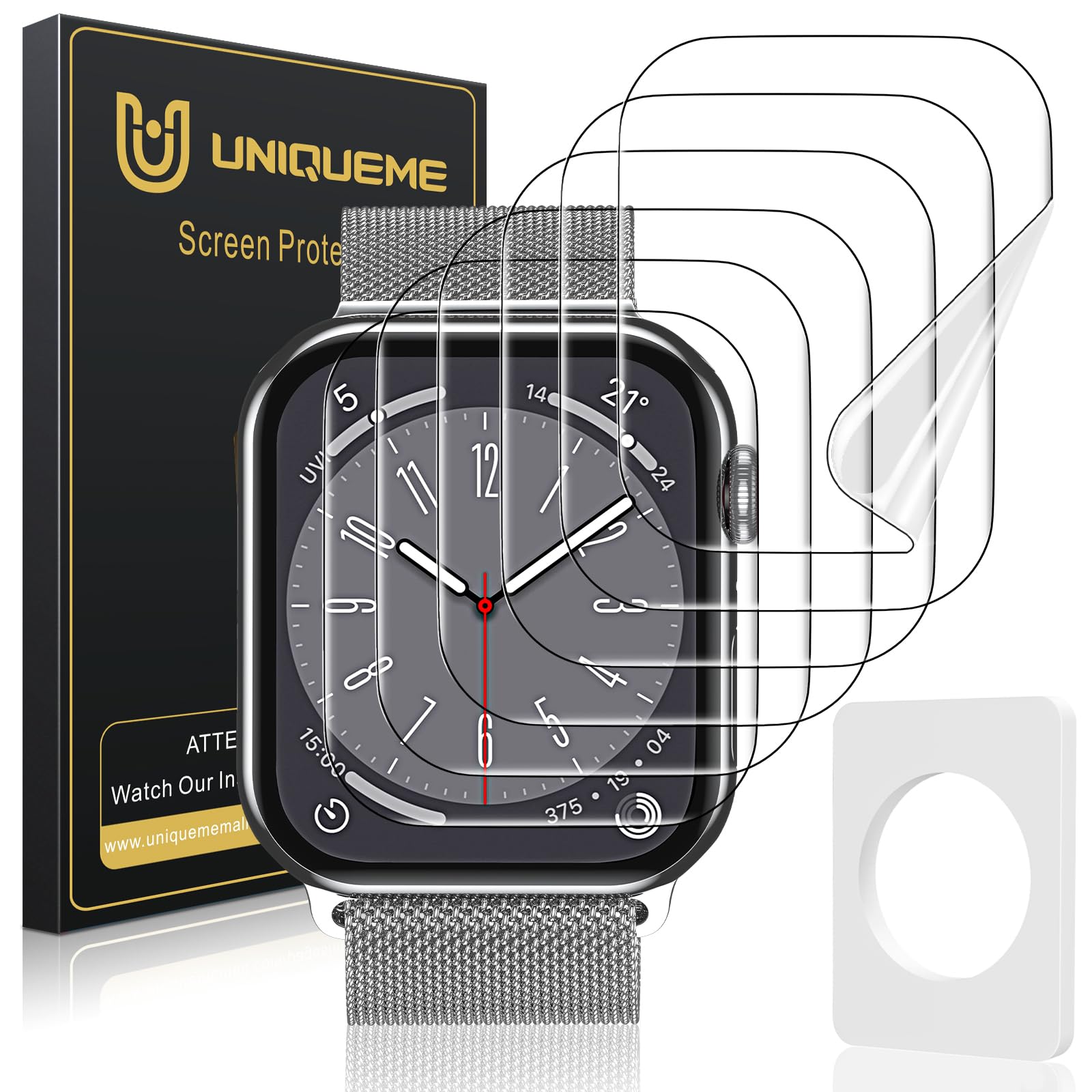 UniqueMe [6 Pack Compatible for Apple Watch Series 7/8 41mm Screen Protector, Ultra Thin Clear Soft TPU Film Screen Protector, [Fingerprint Support] [Bubble Free] [Case Friendly] — image 1