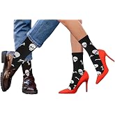 Mazeology Skull and Crossbones Streetwear Crew Socks, Black and White, Combed Cotton Blend, UniSex One Size for Men and Women