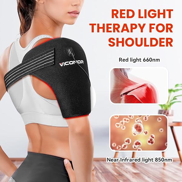 VICONOR RED LIGHT THERAPY FOR SHOULDER PAIN RELIFE, INFRARED LIGHT THERAPY FOR BODY, IMPROVE JOINT MUSCLE, 660NM&850NM RED LIGHT HEATED SHOULDER WRAP WITH MASSAGE, BLACK1