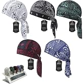 5 Pack Cooling Bandanas for Men Set Cool Head Wrap Scarf Pirate Headband Breathable Elastic Bandana Cycling Motorcycle Black