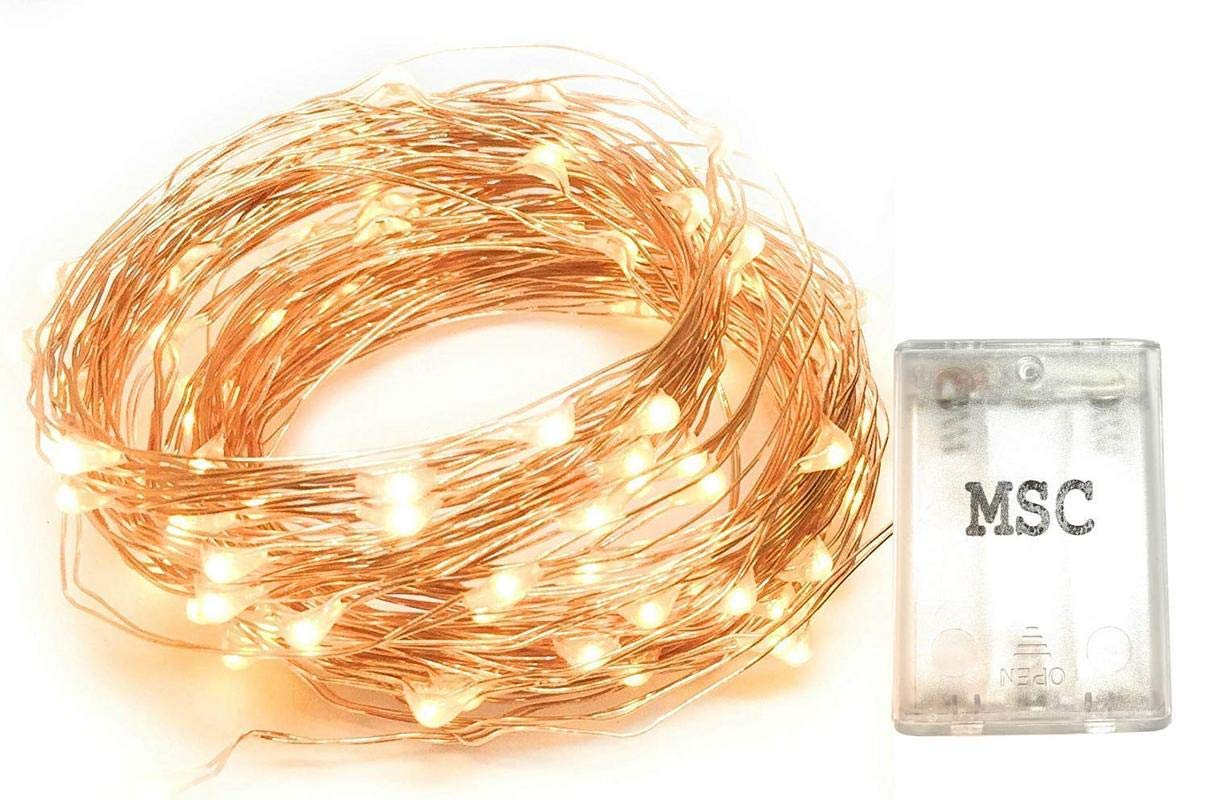 MSC - 23ft / 7m - 70 Led's Batt Powered LED Warm White Coloured String Fairy Lights On Copper Cable, Ideal for Christmas, Xmas, Party,Wedding,Decoration Warm-Batt-7m