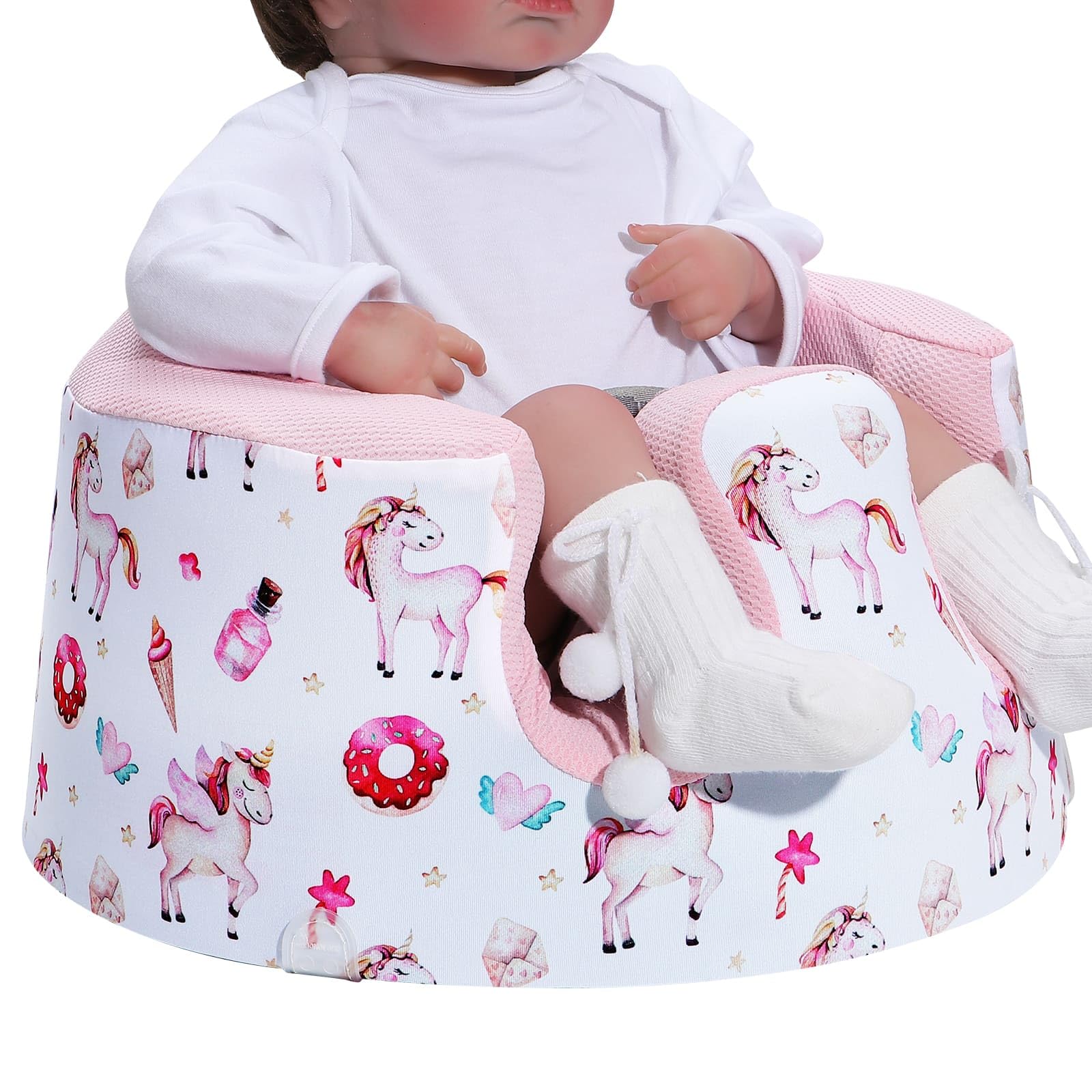 Photo 1 of BOMOLOUR Seat Cover Compatible with Bumbo Seat & Nuby Seat, Soft Breathable Mesh Fabric for Summer, Anti-Slip, Cover Only - Pink Unicorn