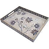 Omuriko Rectangle Plastic Serving Tray with Handles, Elegant Decorative Tray for Coffee Table, Ottoman, Living Room, Kitchen, Outdoor Use. 12"*16"*1.6" A