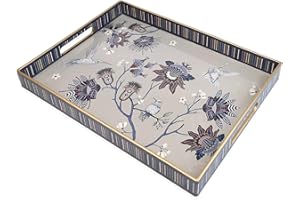 Omuriko Rectangle Plastic Serving Tray with Handles, Elegant Decorative Tray for Coffee Table, Ottoman, Living Room, Kitchen, Outdoor Use. 12"*16"*1.6" A