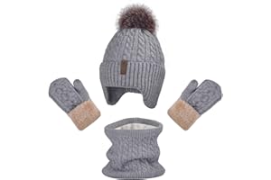 FENELY Kids Winter Hat Gloves Scarf Set for 2-14 Years Old Warm Fleece Lining